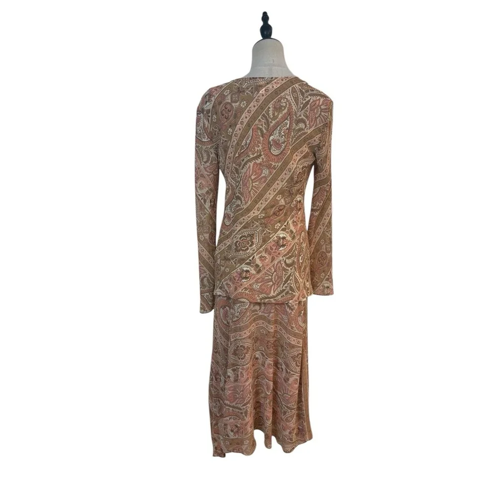 Y2K Bandolino Top‎ Skirt Set Paisley Boho Midi Sz 6 Fairy Grunge Soft Girl